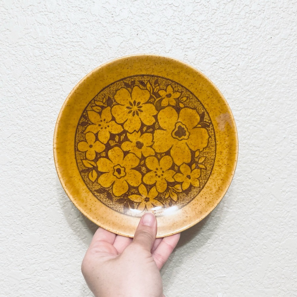 Vintage Homer Laughlin Floral Salad Plates Brown Gold Flowers Cottagecore Retro